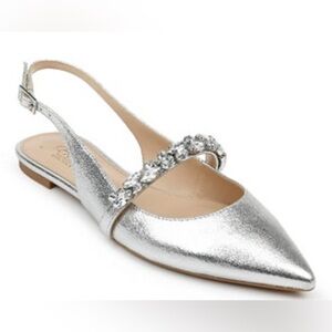 Badgley Mischka Bambi Crystal Slingback Flats Bridal Wedding Sparkle 8.5
